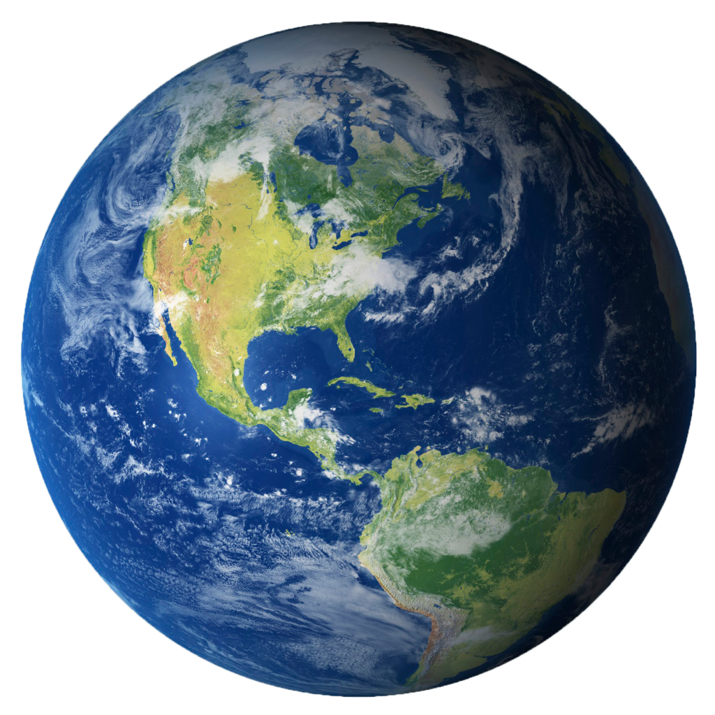 A blue globe with green continents.